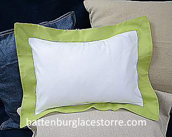 Baby Pillow Sham.White with Macaw Green border.12x16"pillow